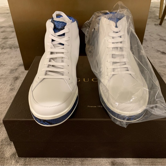 Gucci - White Leather - Blue Python - High Top - 10.5 - Picture 2 of 8